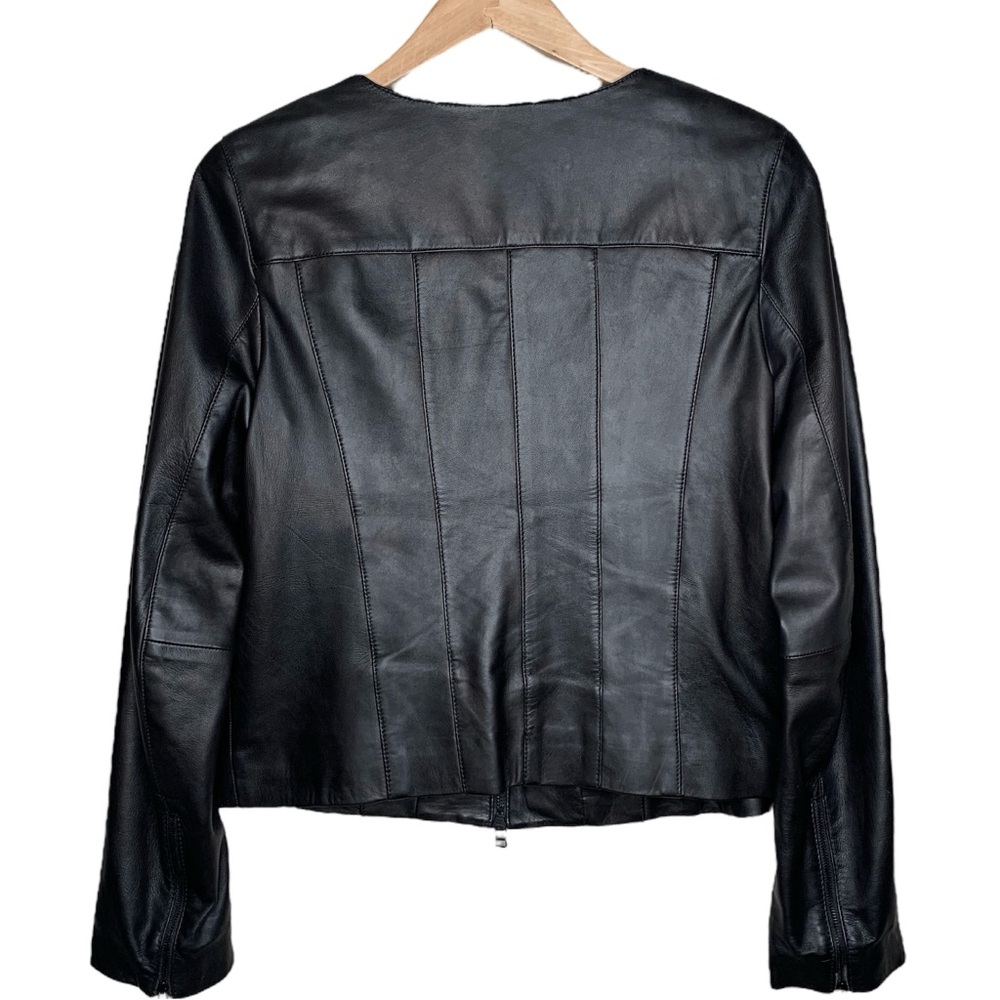 Halogen Collarless Leather Jacket M Zip Sleeves E… - image 7